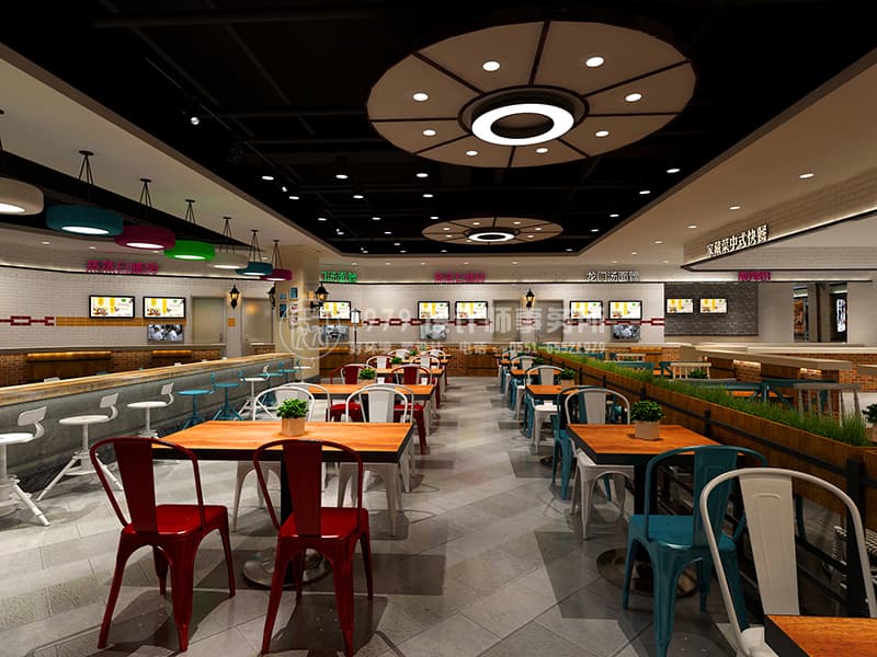 美食廣場局部面館裝修區(qū)就餐位裝修設(shè)計效果圖