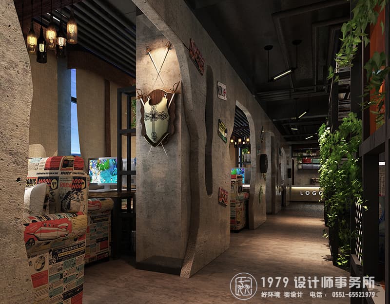 人與大自然結(jié)合的網(wǎng)咖設(shè)計方式，給游戲體驗者一個自由放松的環(huán)境，專業(yè)的網(wǎng)咖裝修公司選擇合肥一九七九建筑藝術(shù)設(shè)計公司。